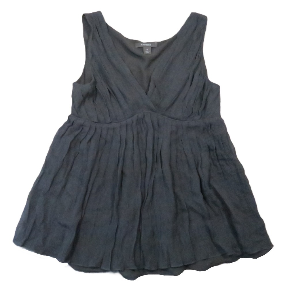 Express Silk Crinkle Babydoll Tank Top M Black Lined V-Neck Whimsigoth Dark Boho